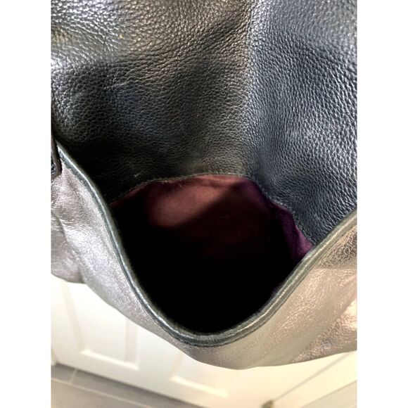 B. Makowsky Silver and Black Metallic Pebble Leather Tote Satchel Shoulder Bag - Picture 5 of 8